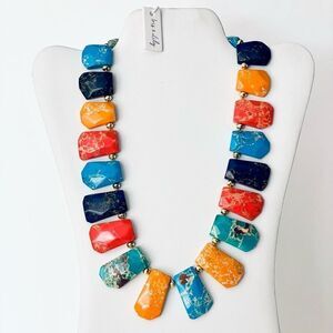 NWT Iris & Lily Gorgeous Colorful Gold genuine gemstone Purple,Red,Blue Necklace